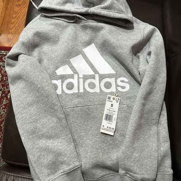 adidas Grey Pullover Hoodie with White Logo - Picture 1 of 1